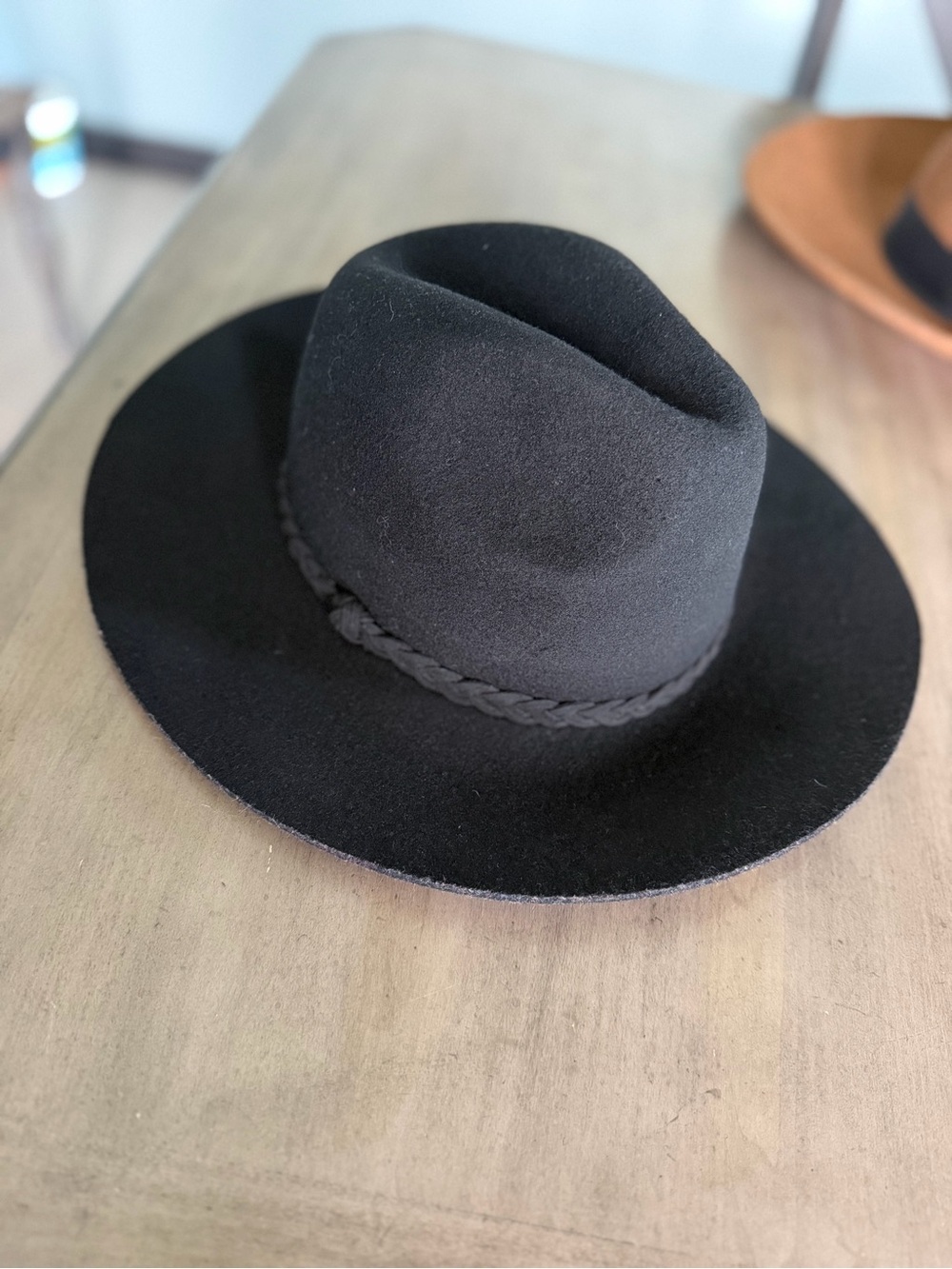TART Black Wool Felt Western Cowboy Hat Braided Band Wide Brim Boho